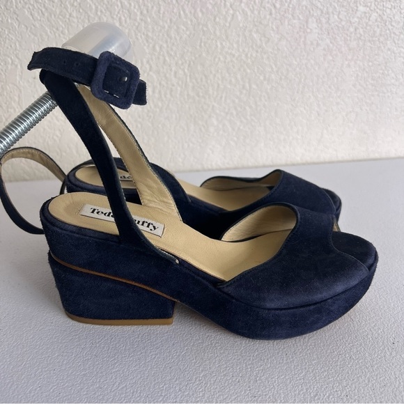 Ted & Muffy suede heels ankle strap blue size 37 - Picture 3 of 9